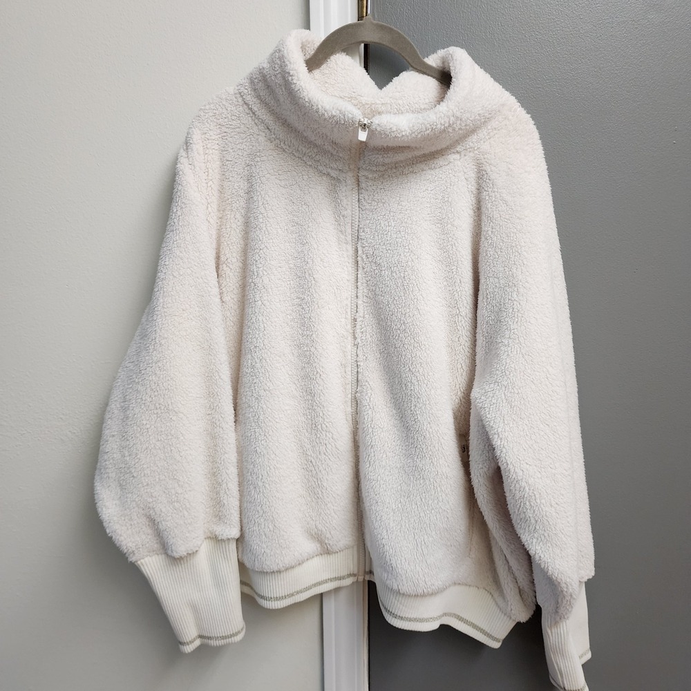 ATHLETA Tugga Sherpa Bomber Jacket Natural White Zip Front Womens Size 3XL